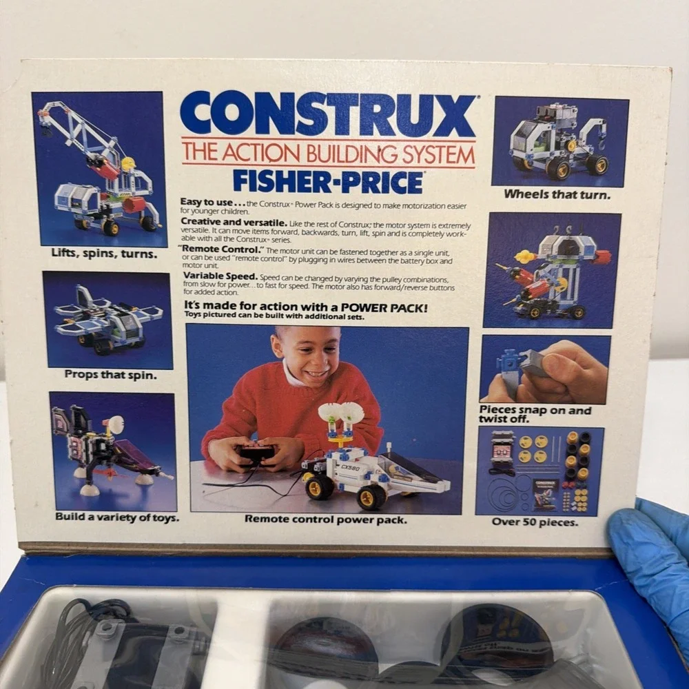 Vtg Fisher Price Construx Action Building System 6450 Power Pack Box 1985